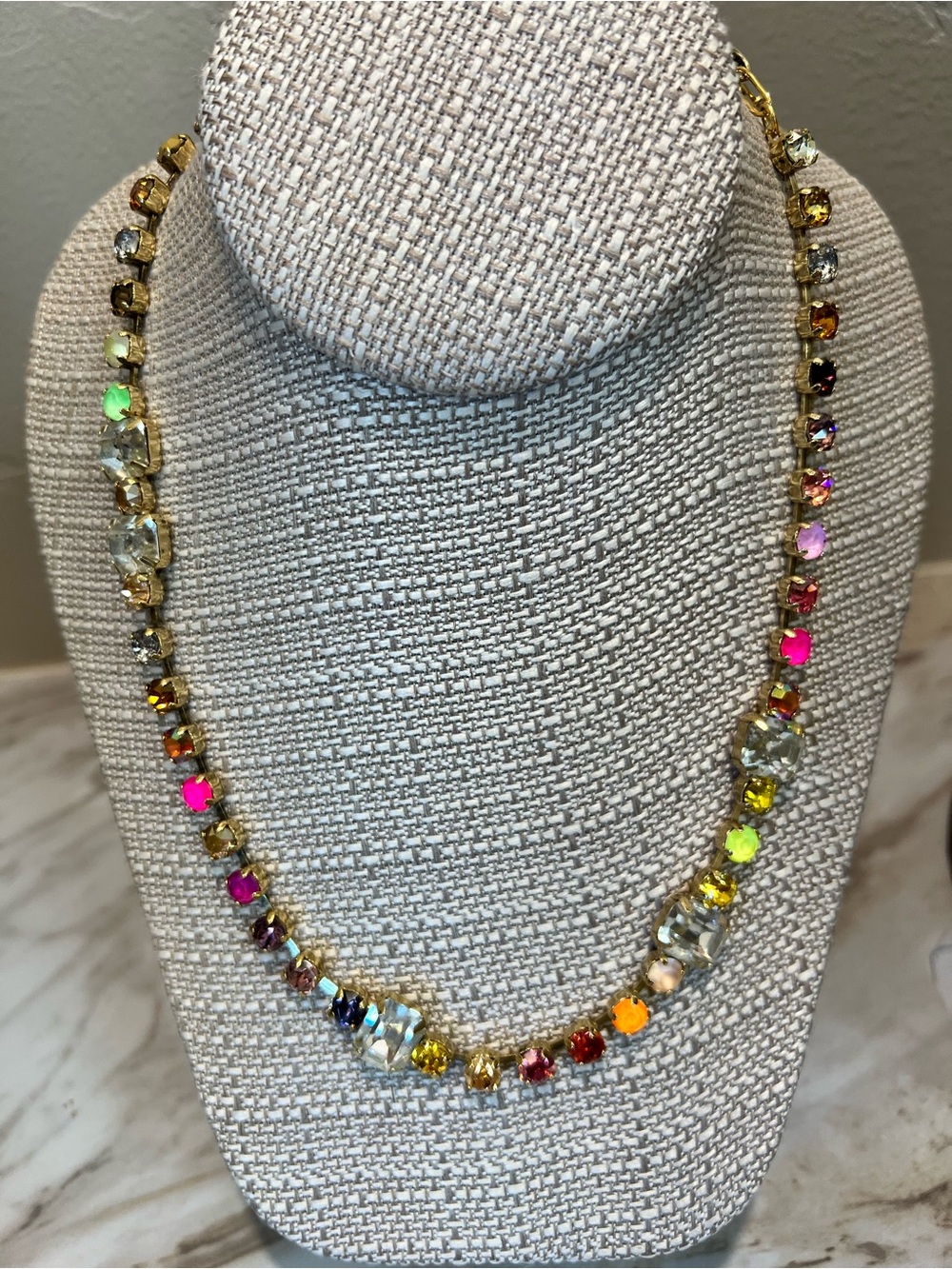 Multicolor Crystal Tennis Necklace - Gold Tone